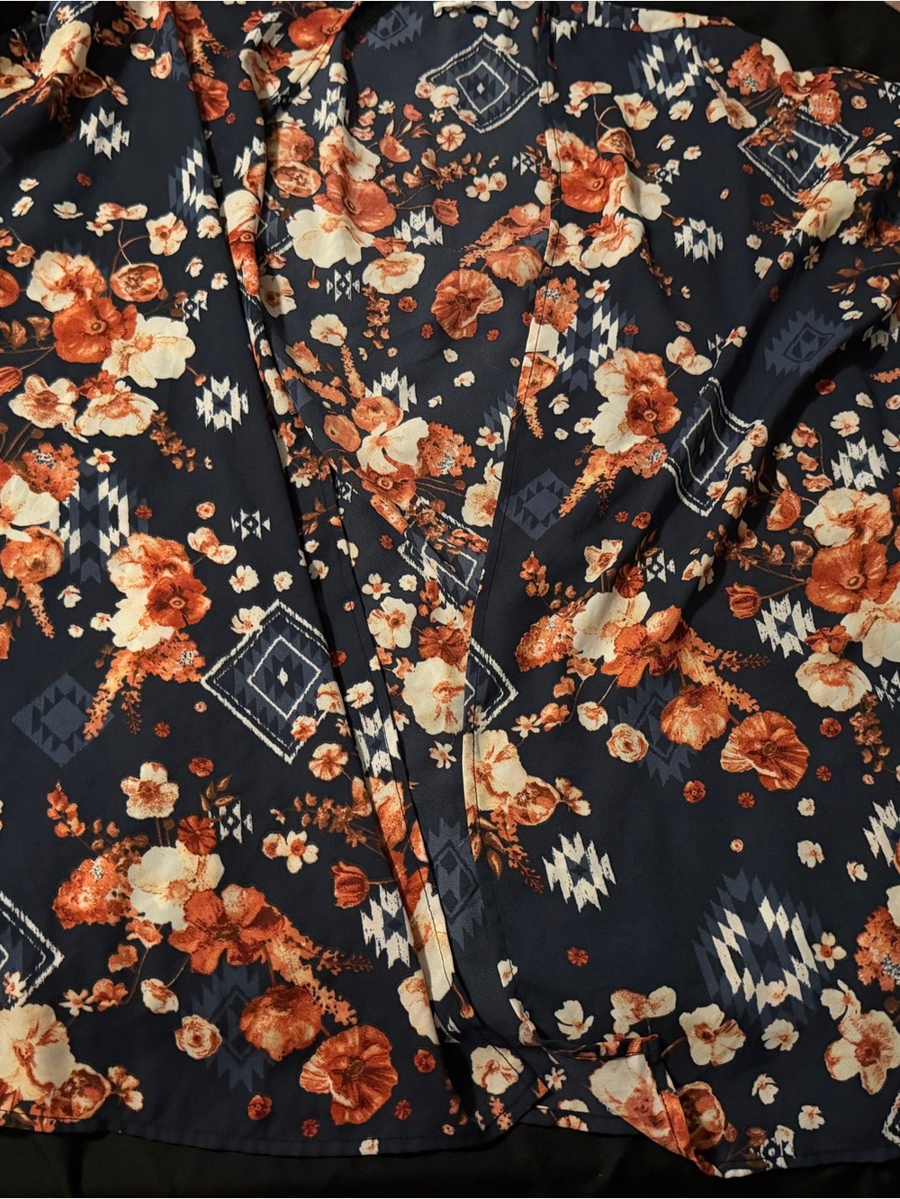 Maurices Navy Floral Kimono with Orange and Cream Blooms